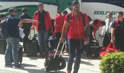 Jugadores de Sport Recife a su llegada a Barranquilla. 