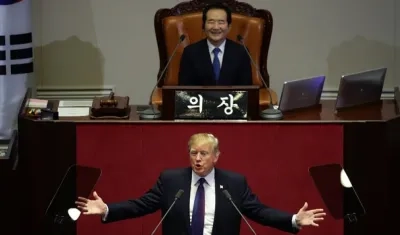 Donald Trump en su intervención ante el parlamento surcoreano.