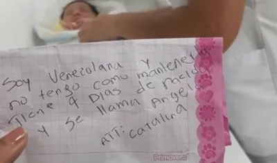 Nota que acompañaba la bebe abandonada en Cúcuta.