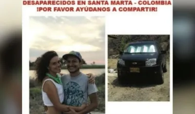 Natalia Jiménez y su esposo Rodrigo Monsalve, desaparecieron desde el viernes cuando viajaban por Palomino.