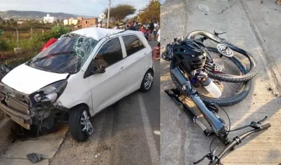 Aspecto de cómo quedó la bicicleta y el vehículo tras el accidente. 