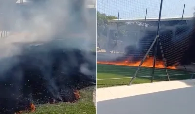 El incendio fue en la cancha que se entregará en el colegio Francisco De Paula Santander.