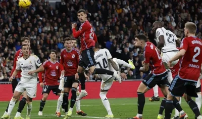 El segundo gol del Real Madrid, tras un cabezazo de Antonio Rudiger, que pegó en el cuerpo de Guaita.